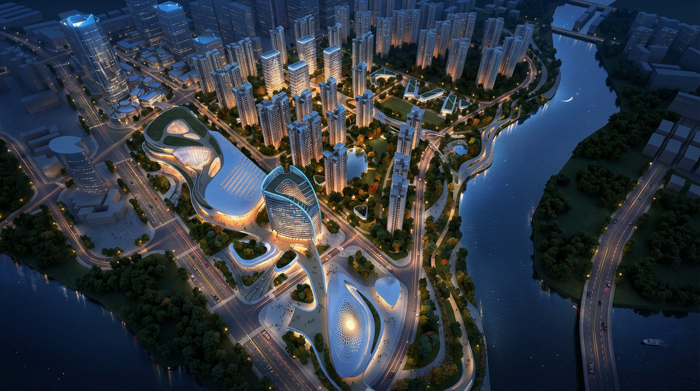 鸟瞰夜景渲染