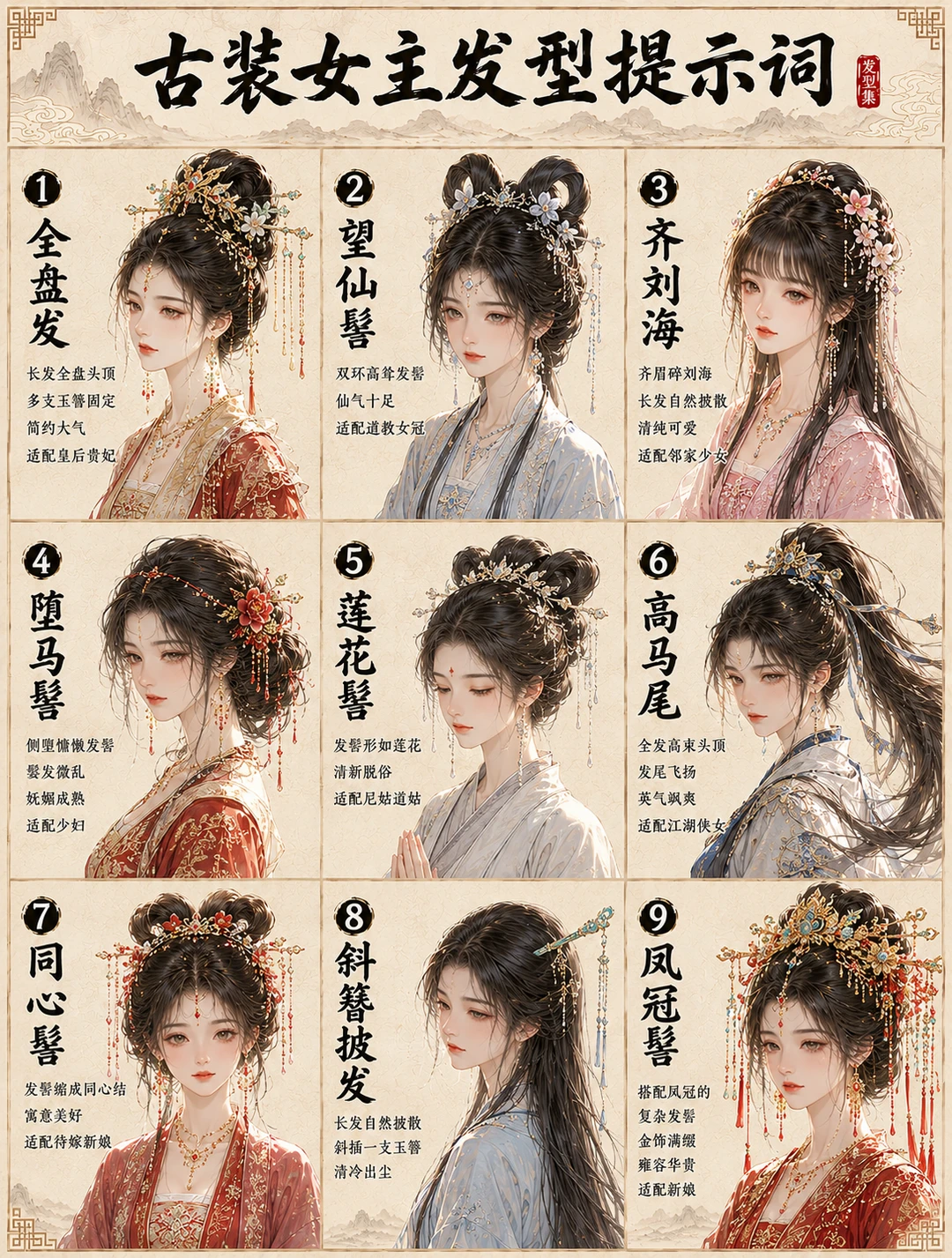 古装女主发型提示词-华丽版
